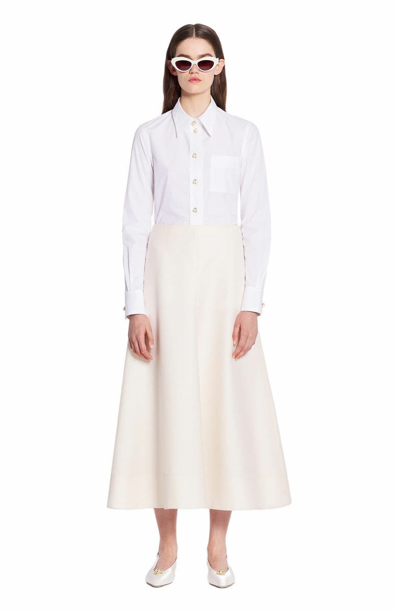 Lanvin Long Sleeve Shirt In Poplin, Alternate, color, Optical White