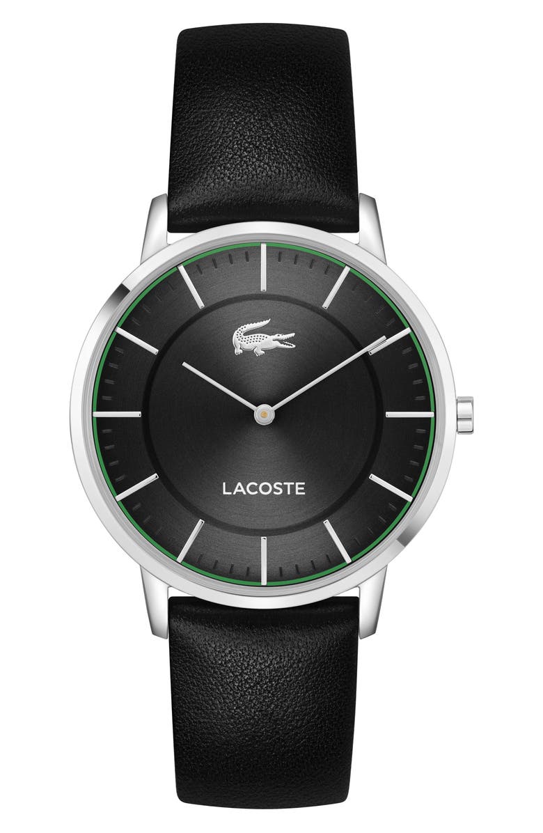 Lacoste Crocorigin Black Leather Strap Watch, 40mm, Main, color, Black