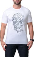 Maceoo Scribbleskull White Embroidered Skull Stretch Cotton T-Shirt