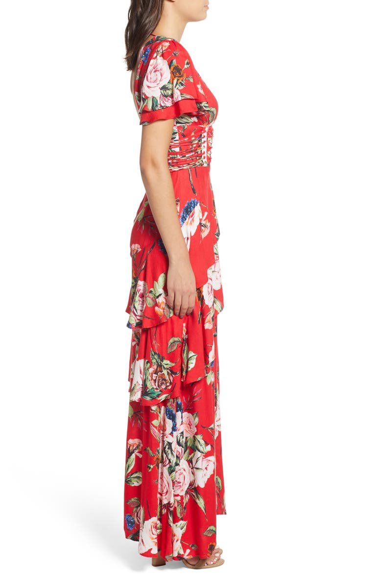 Tiered Ruffle Maxi Dress, Alternate, color, RED GARDEN