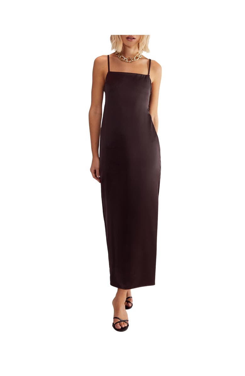 NASTY GAL Satin Square Neck Maxi Slip Dress, Alternate, color, Chocolate