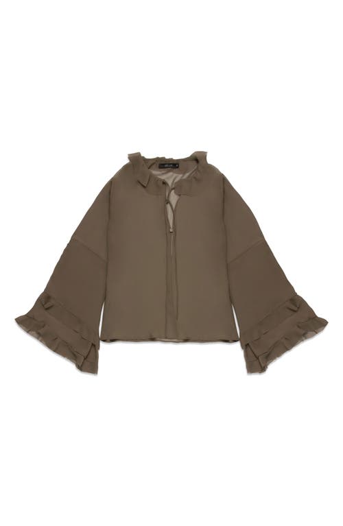 Deluc Bradley Ruffle-cuff Blouse In Sheer Olive In Green