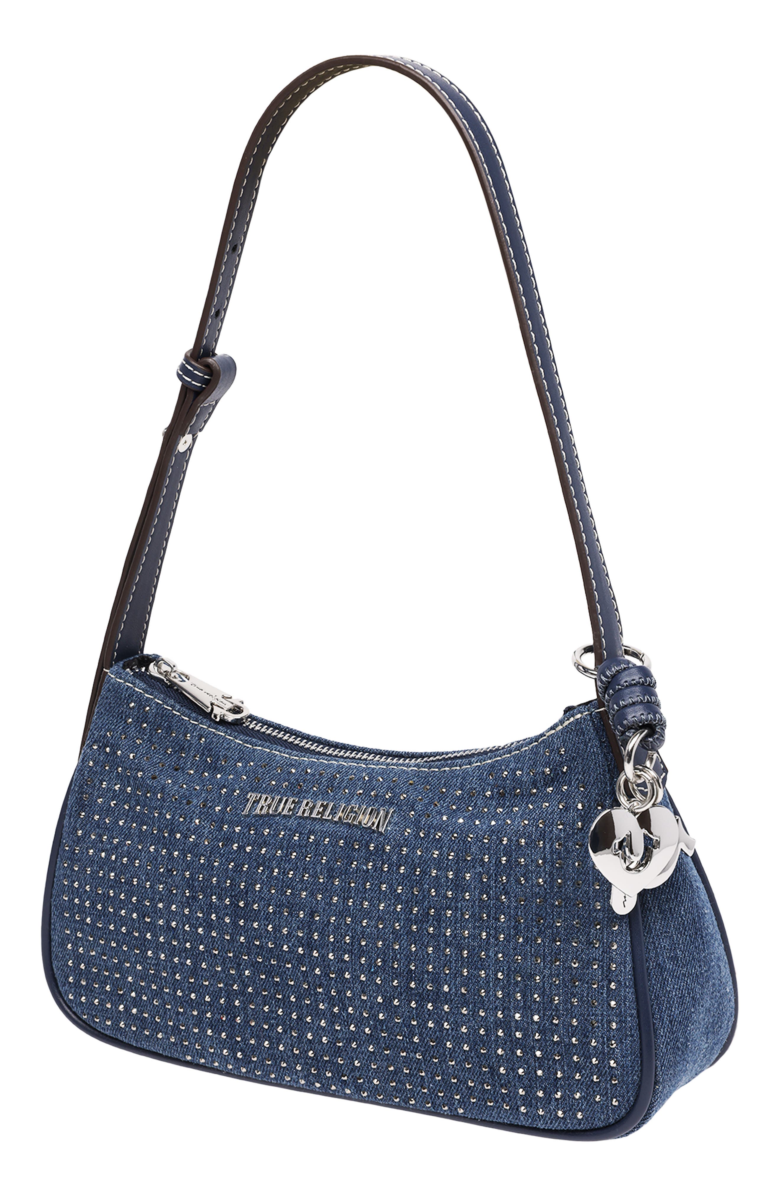 True Religion Embellished Denim Shoulder Bag, Alternate, color, 