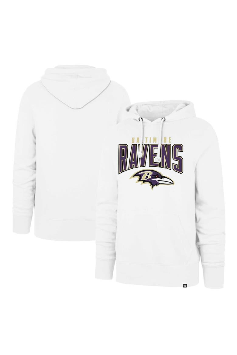 Men's '47 White Baltimore Ravens Elements Arch Headline Pullover Hoodie, Main, color, White