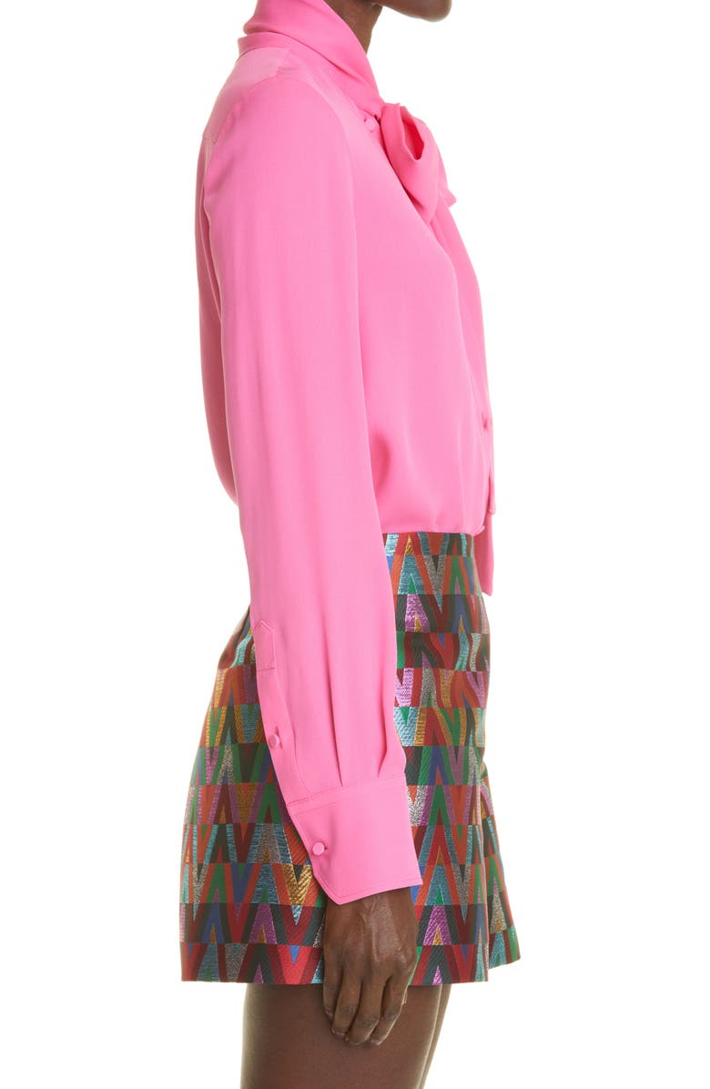 Valentino Tie Neck Silk Georgette Blouse, Alternate, color, 