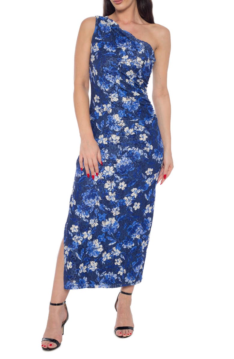 Marina Lace One-Shoulder Maxi Dress, Main, color, Navy/ Ivory