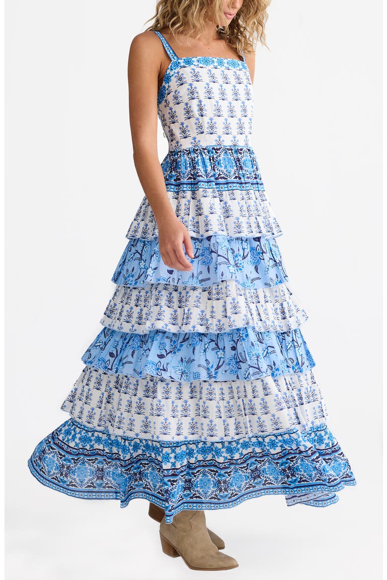 Paloma Mixed Print Tiered Cotton Maxi Dress, Alternate, color, BLUEBERRY FIELDS