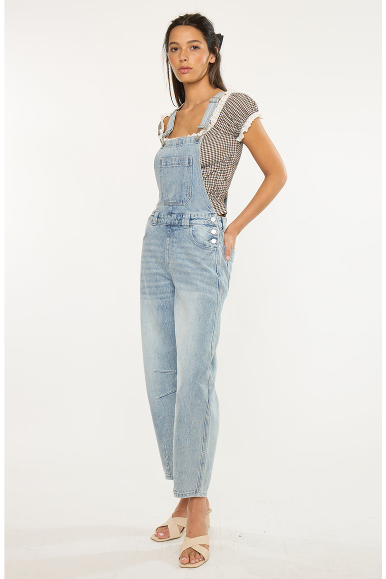 Aide Barrel Leg Denim Overalls, Alternate, color, Medium Light Wash