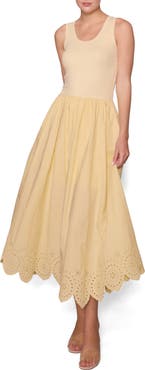 MELLODAY Eyelet Scallop Sleeveless Mixed Media Maxi Dress
