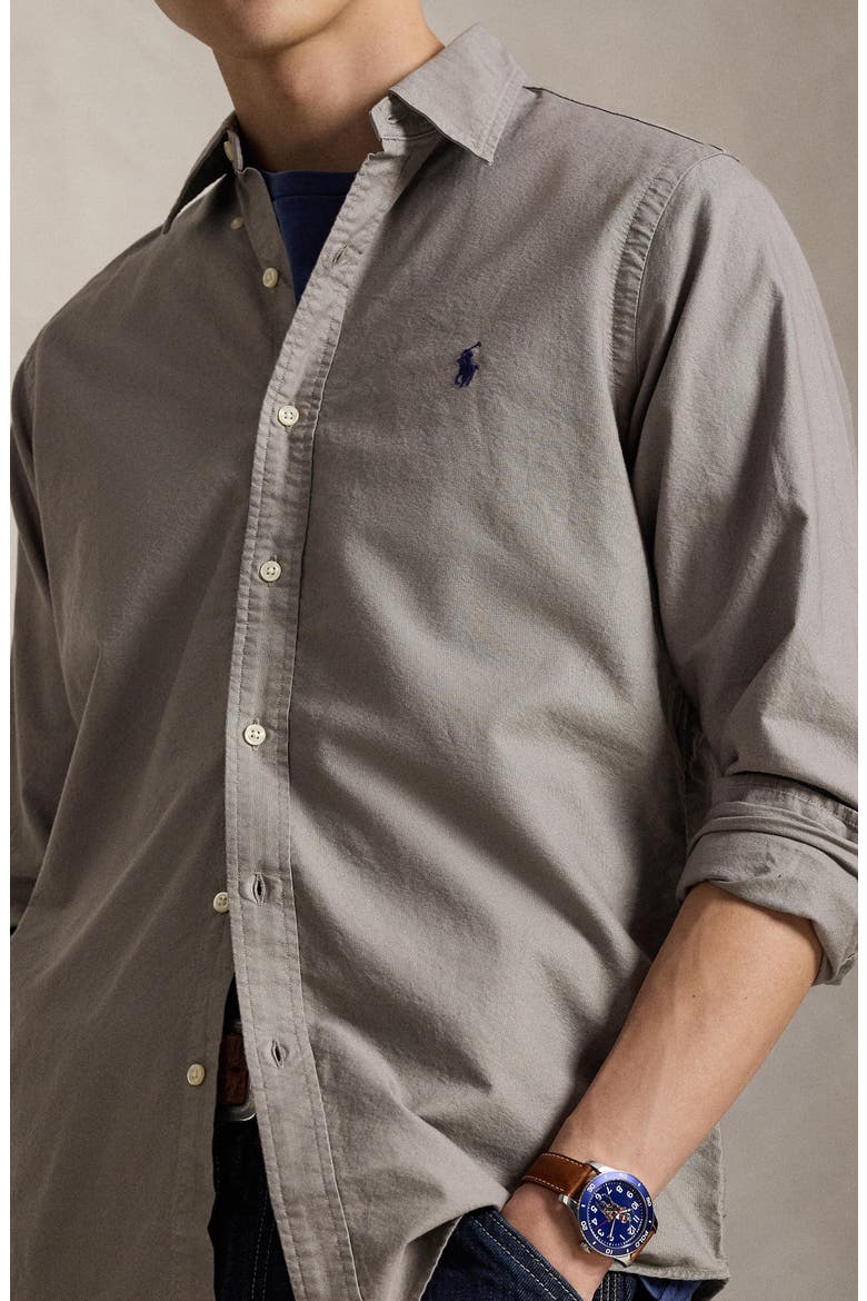 Classic Fit Garment Dyed Cotton Button-Up Shirt, Alternate, color, GREY