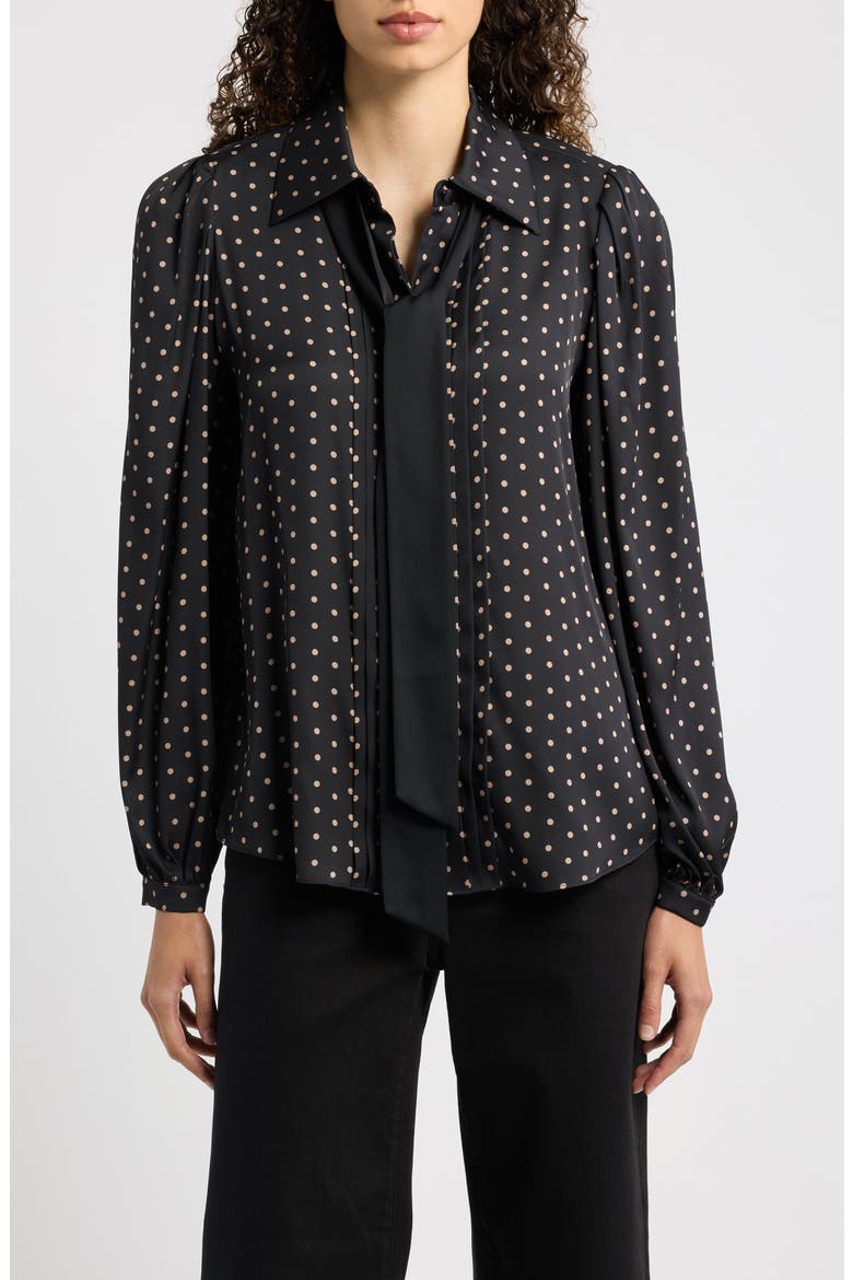 Julian Silk Blend Tie Neck Shirt, Main, color, BLACK MULTI