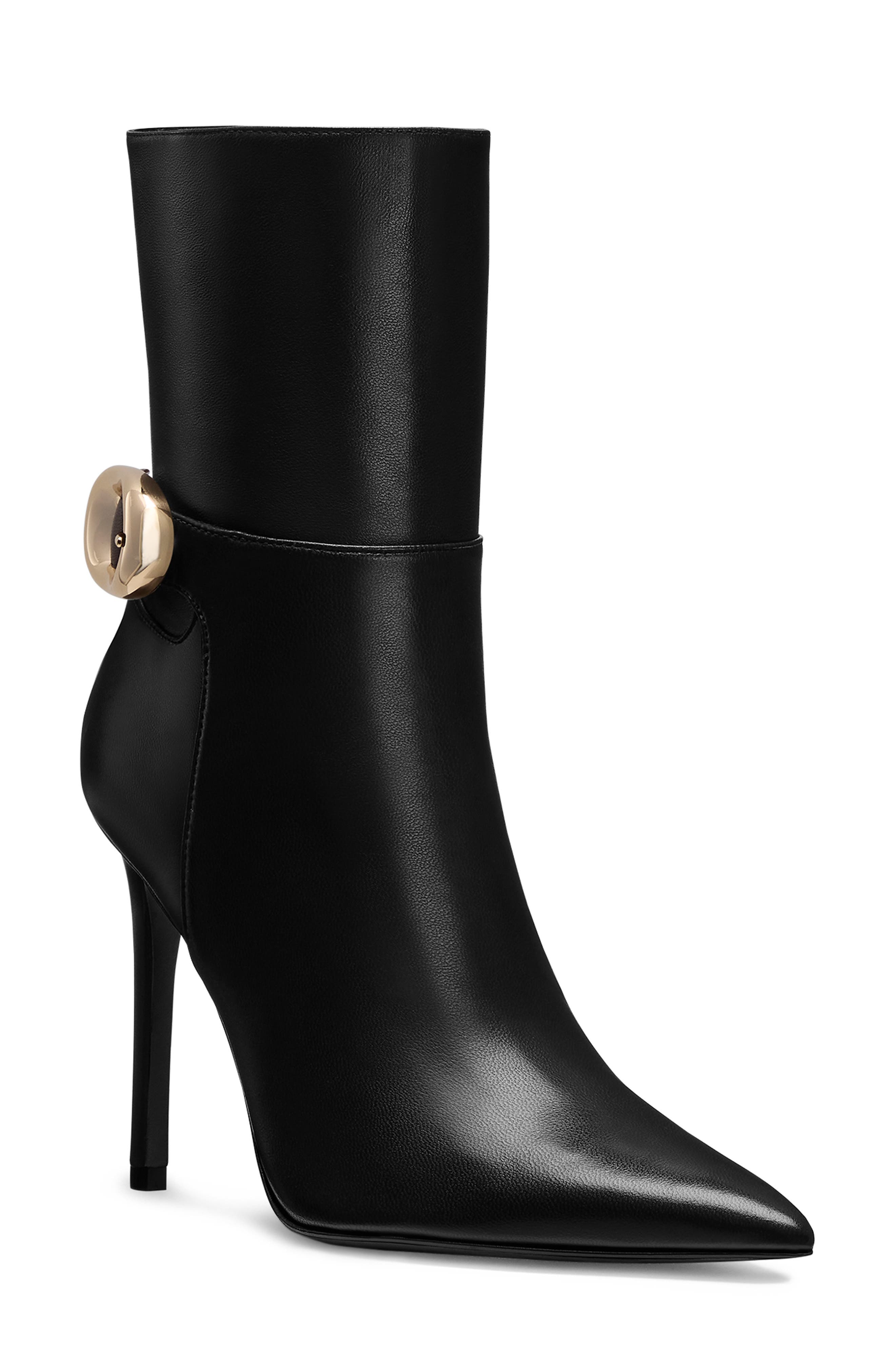 Stuart Weitzman Stuart Power Buckle Bootie, Main, color, Black