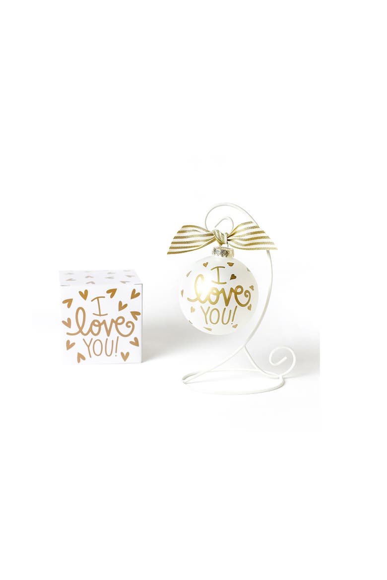 I Love You Glass Ornament with White Stand, Main, color, White