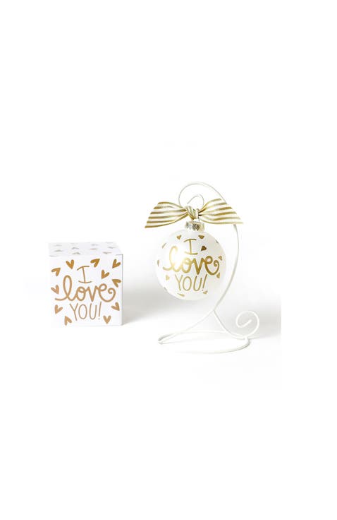 I Love You Glass Ornament with White Stand