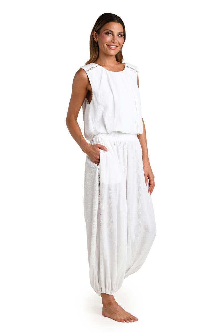 Puckered Up Sleeveless Cover-Up Top, Alternate, color, WHITE