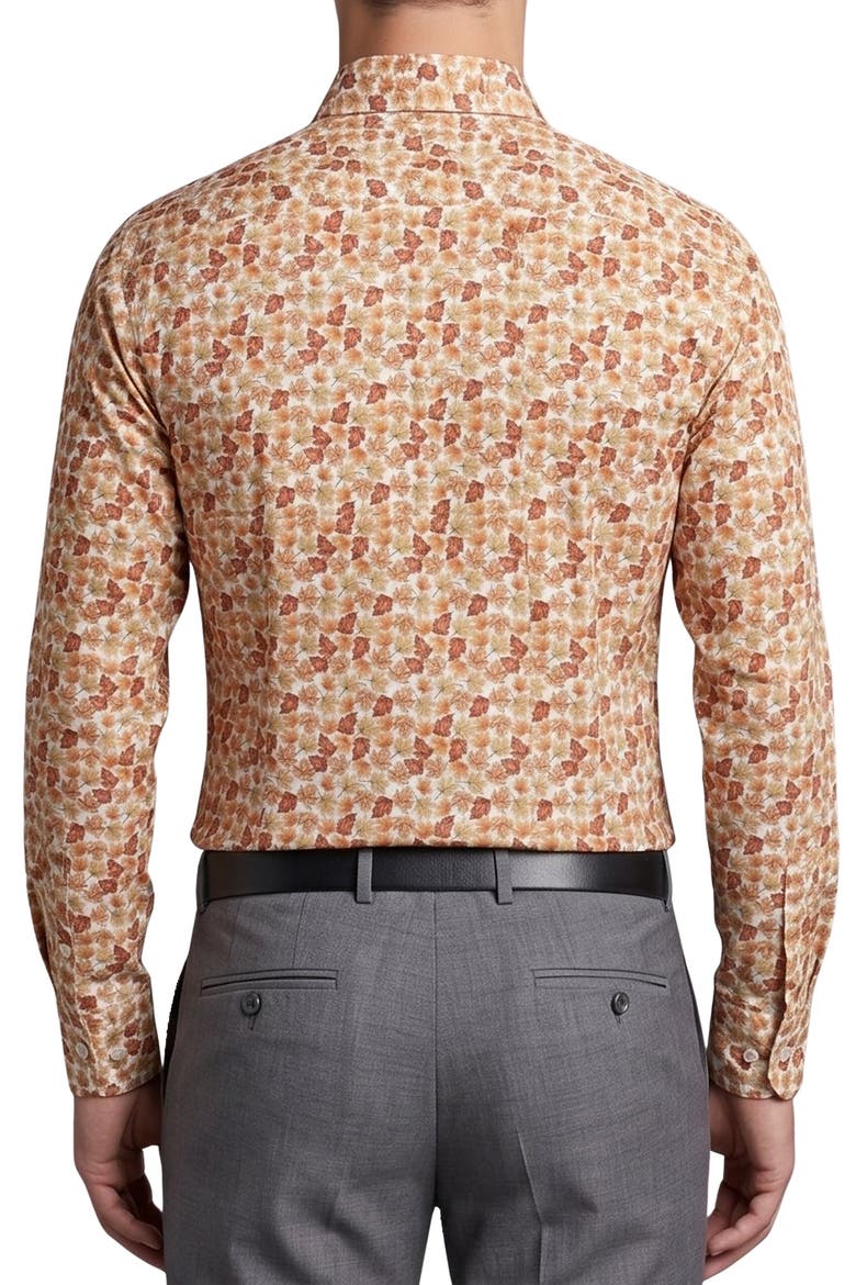 Leaves Print Dress Shirt, Alternate, color, ORANGE