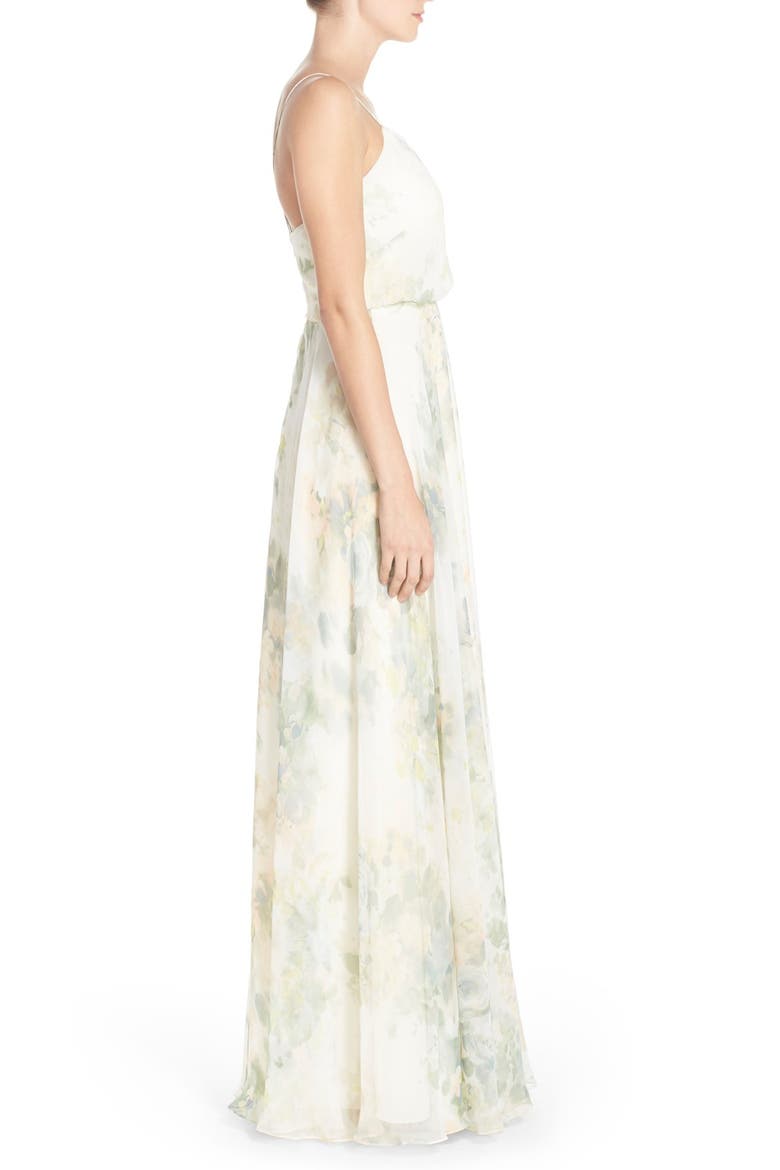 Inesse V-Neck Chiffon Gown, Alternate, color, VINTAGE FLORAL IVORY SAGE ROSE
