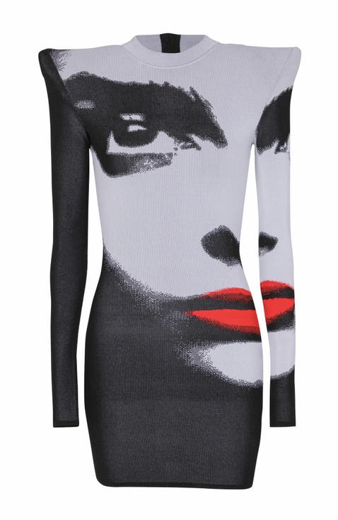 Jacquard Knit Dress With Face Motif