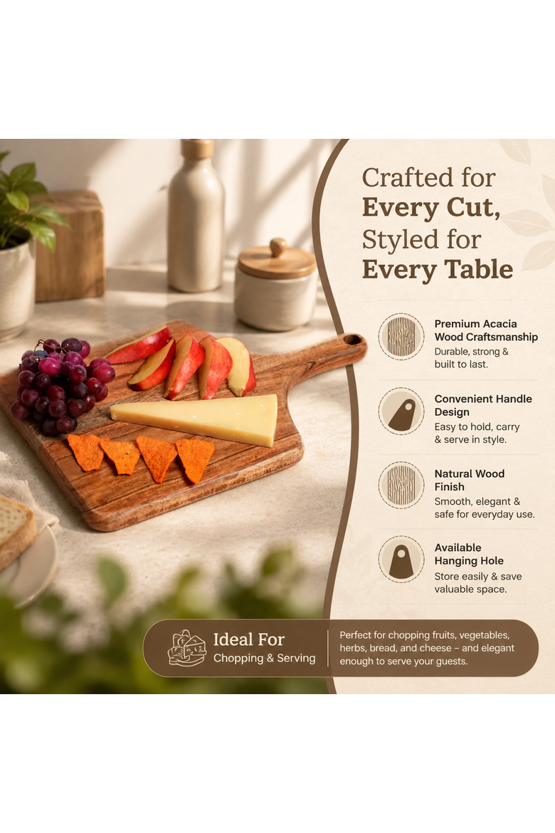 Acacia Wood Chopping Board with Handle Cutting Board, Alternate, color, Natural Wood
