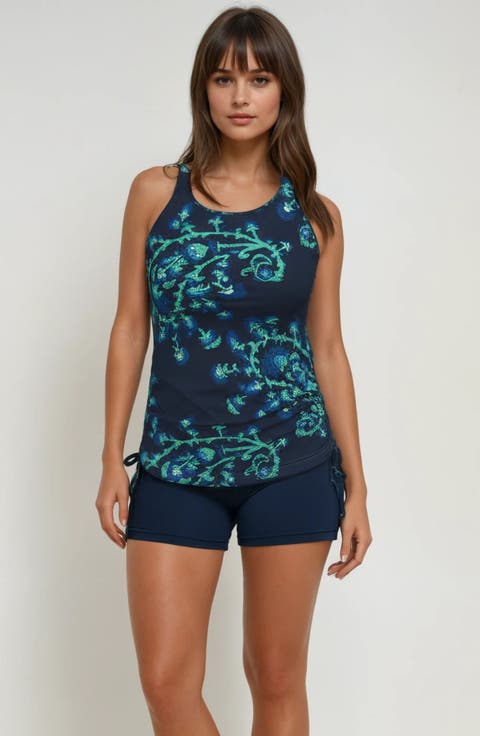 Maya Tankini Swim Top With Removable Cups and Navy Swim Shorts Set