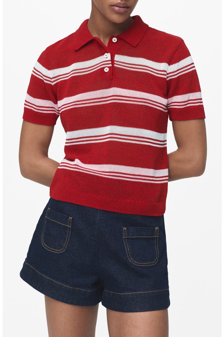 Stripe Short Sleeve Polo Sweater, Main, color, RED