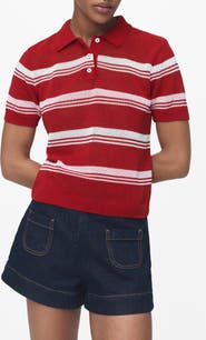MANGO Stripe Short Sleeve Polo Sweater