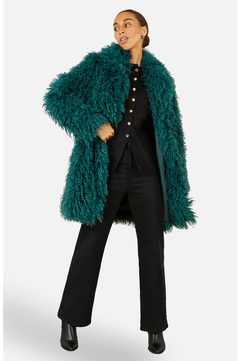 Luxe Long Hair Faux Fur Coat, Alternate, color, Teal