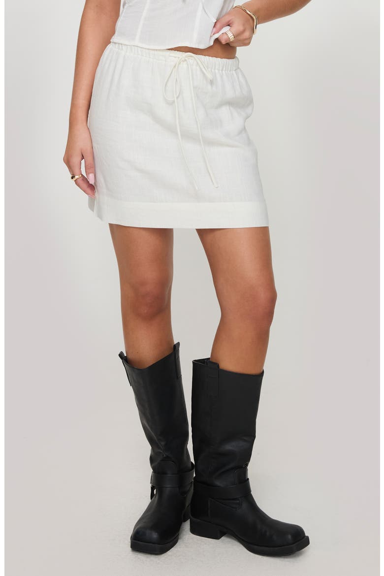 Linen Blend Drawstring Miniskirt, Main, color, WHITE