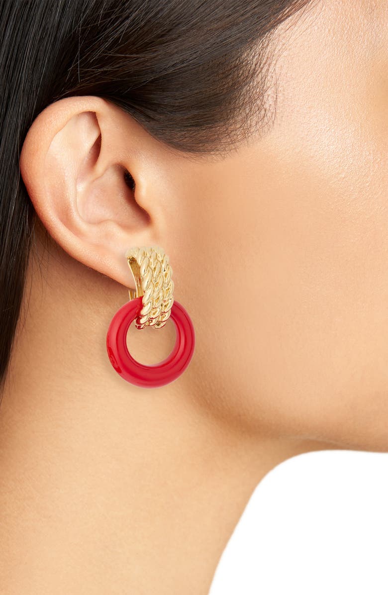 Kenneth Jay Lane Red Doorknocker Clip-On Earrings, Alternate, color, 