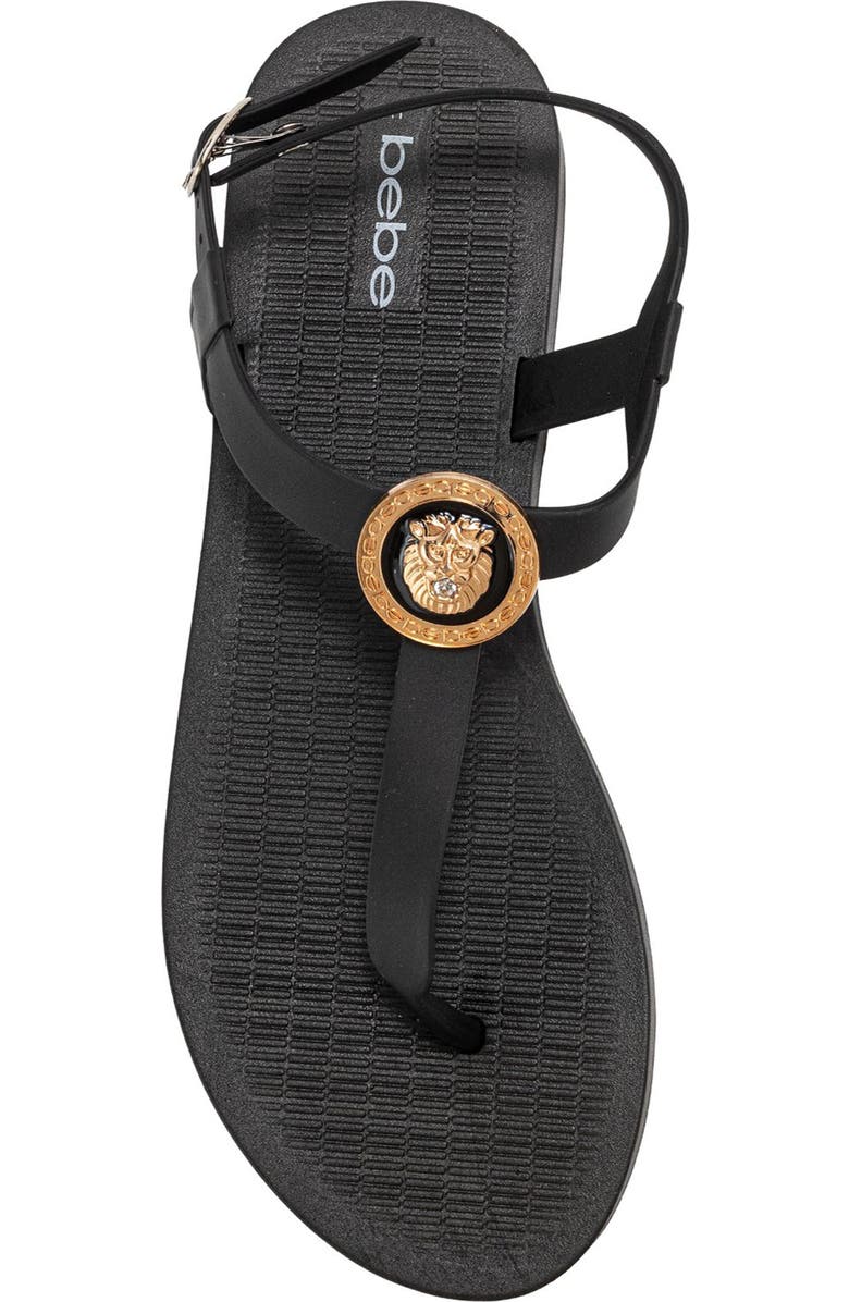 bebe Lion Charm T-Strap Sandal, Alternate, color, Black