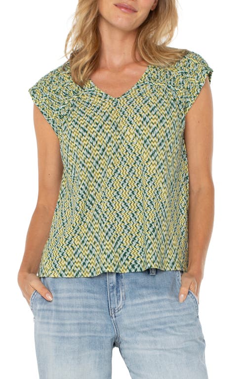 Liverpool Los Angeles Short Sleeve Back Tie Top In Green Chevron