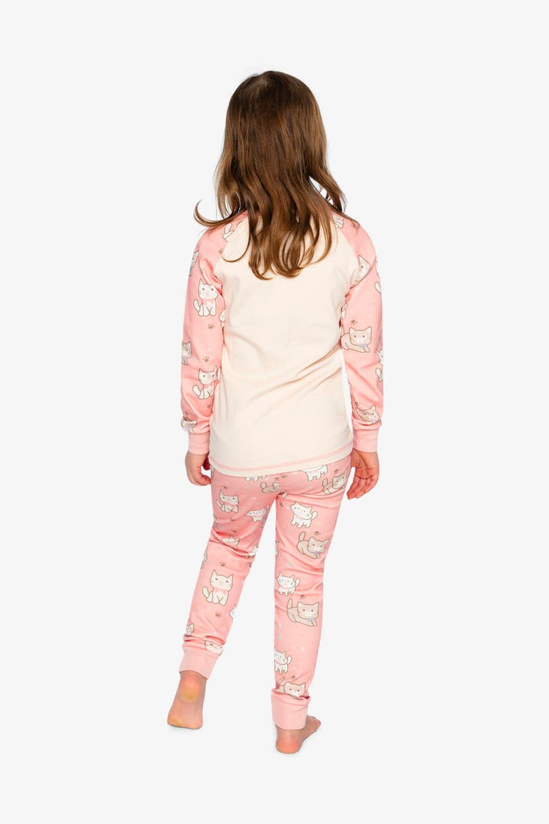 Cat Organic Cotton Top Pants Two Piece Pajama Set, Alternate, color, Pink Cat Print