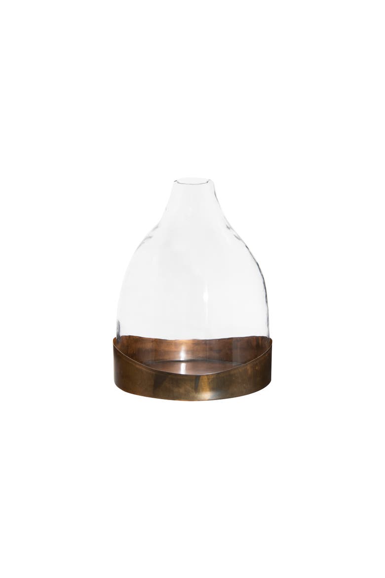 Decorative Glass Cloche with Metal Tray, Clear and Copper, Main, color, Brown