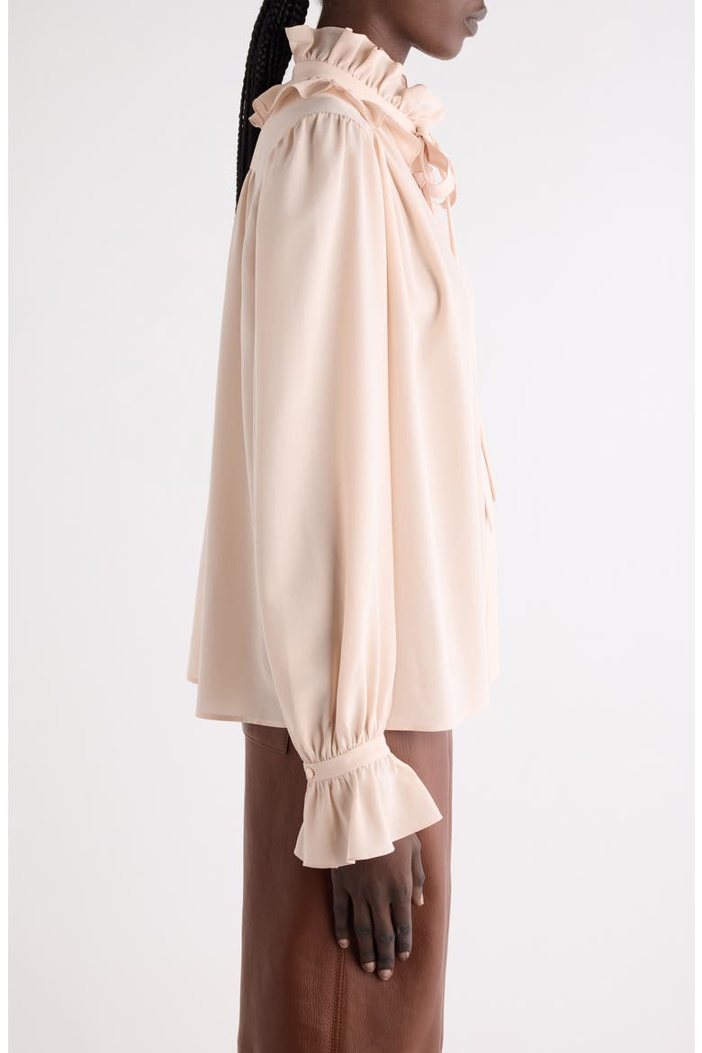 Ruffled Silk Crepe de Chine Shirt, Alternate, color, DELICATE PINK