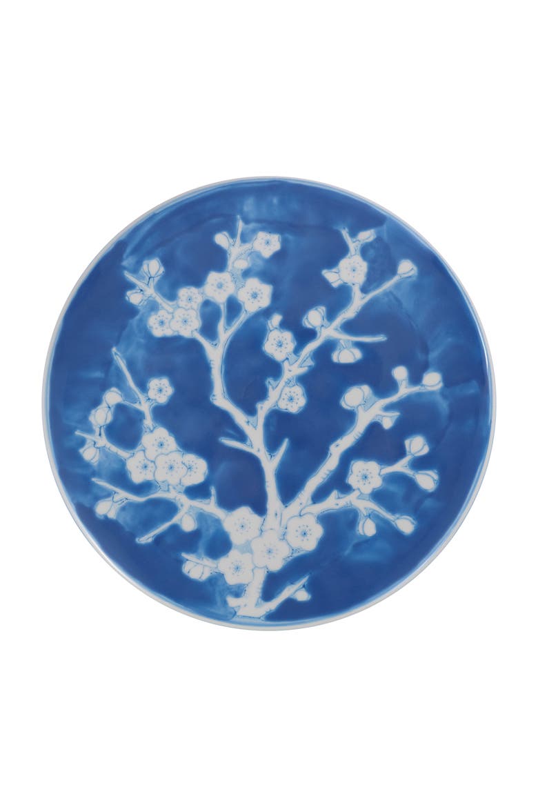 Cherry Blossom Classic Ceramic Garden Stool, Indoor Outdoor Chinoiserie Patio Side Table and Plant Stand, Alternate, color, Blue/White