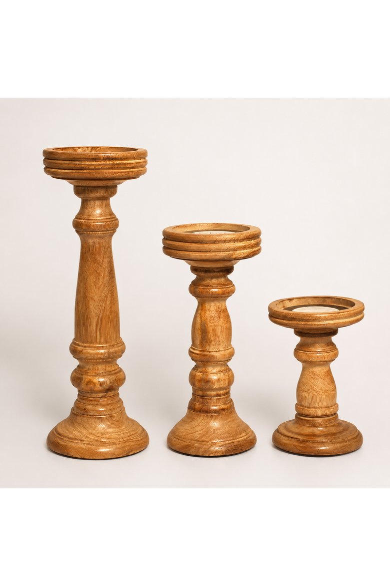 Chennai Mango Wood Candle Holders - Set of 3, Alternate, color, Medium Polish Natural Wood