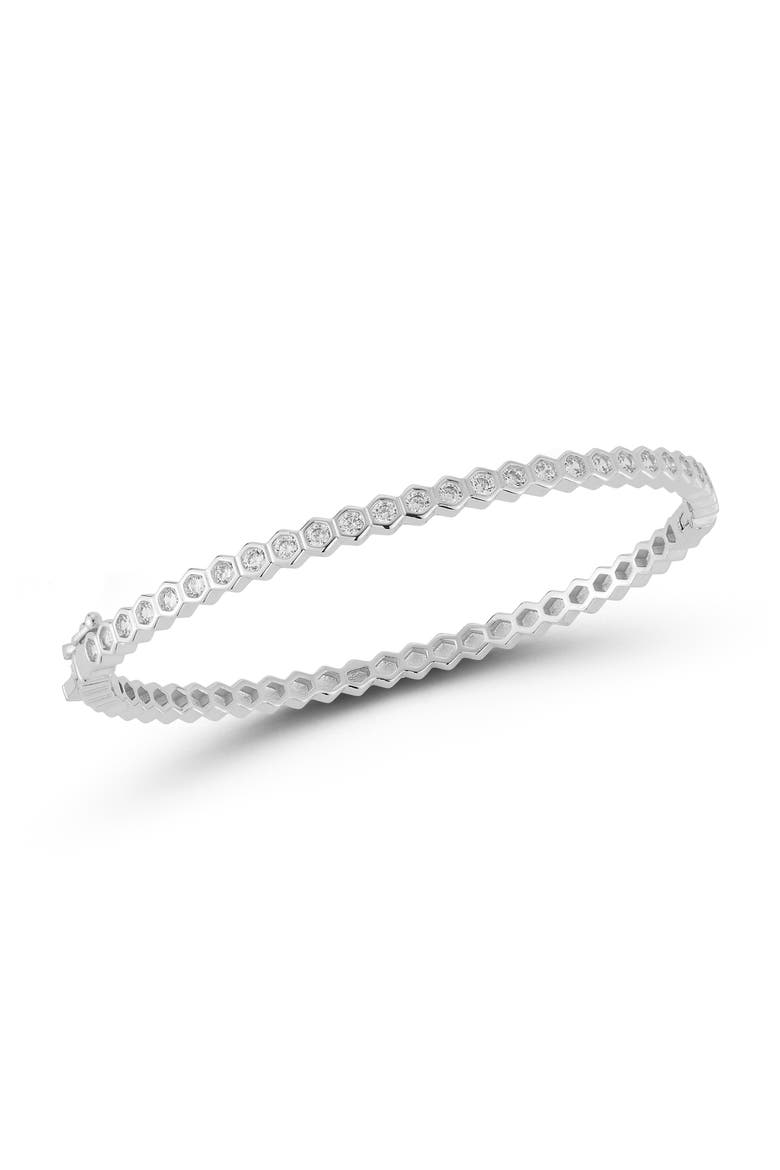 Hexagon Cubic Zirconia Bangle, Main, color, SILVER