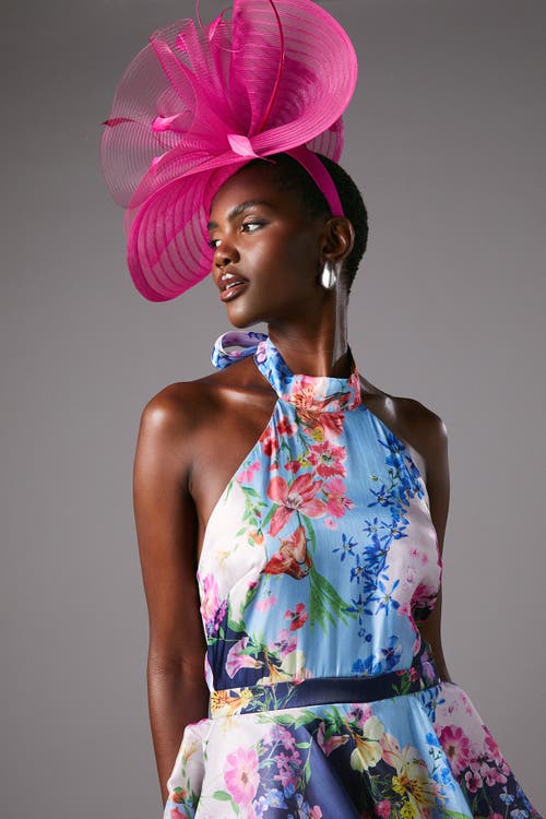 Coast Cross Neck Printed Frill Skirt Dress In Multi