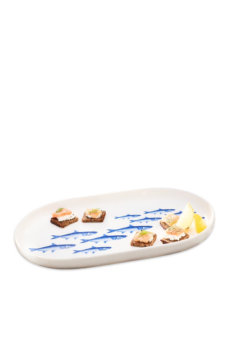 School of Fish Large Coupe Oval Platter - Porcelain, Alternate, color, BLUE