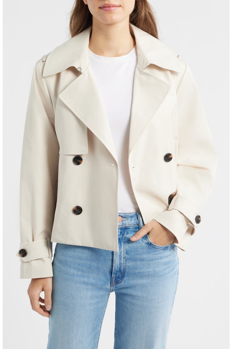 Floral Lining Short Trench Coat, Alternate, color, VANILLA