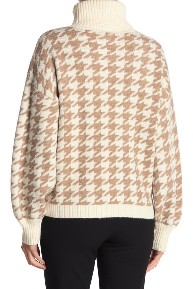 Houndstooth Turtleneck Pullover Sweater, Alternate, color, CAMEL/IVORY