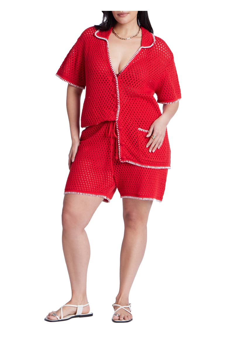 ELOQUII Crochet Knitted Short, Main, color, Flame Scarlet