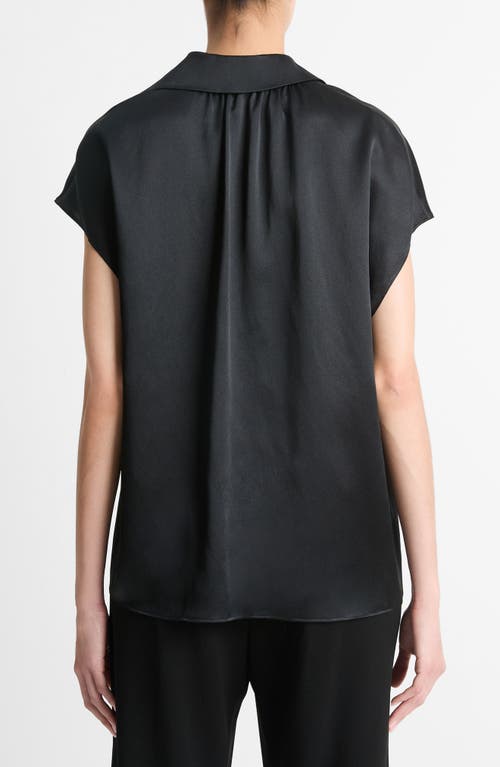 Vince Cap Sleeve Gathered Back Short Sleeve Silk Button-up Shirt