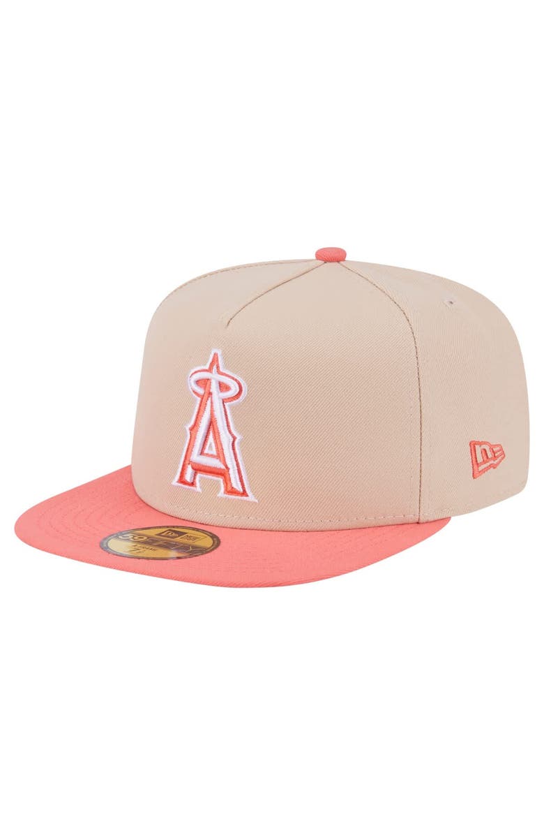 New Era Men's New Era Light Beige/Coral Los Angeles Angels Two-Tone Color Pack A-Frame 59FIFTY Fitted Hat, Main, color, Light Beige