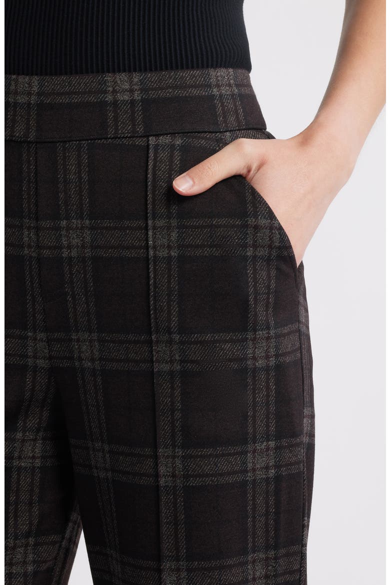 Plaid High Rise Pull-On Pants, Alternate, color, BROWN