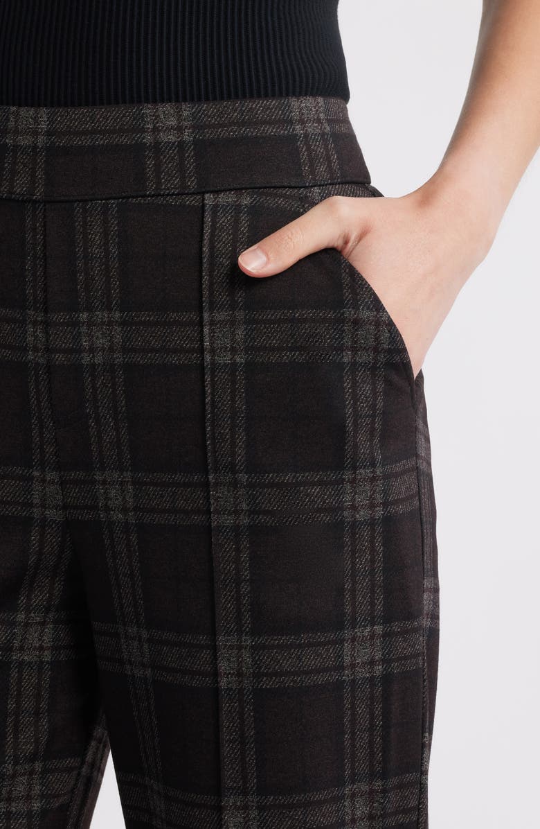 Hue Plaid High Rise Pull-On Pants, Alternate, color, Brown