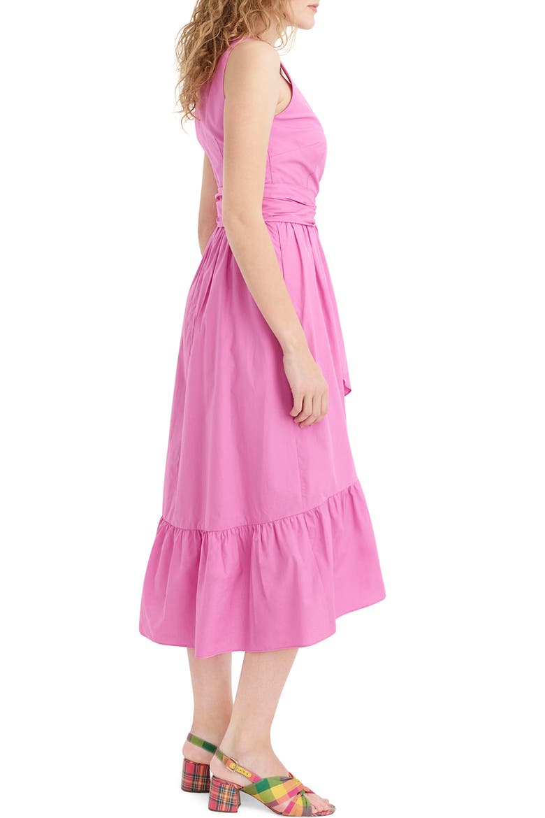 Faux Wrap Cotton Poplin Dress, Alternate, color, VIVID FUSCHIA