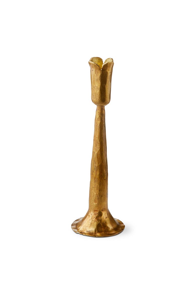 Antique Brass Tulip Taper Candle Holder Iron 2.75 x 2.75 x 9 in, Main, color, Gold