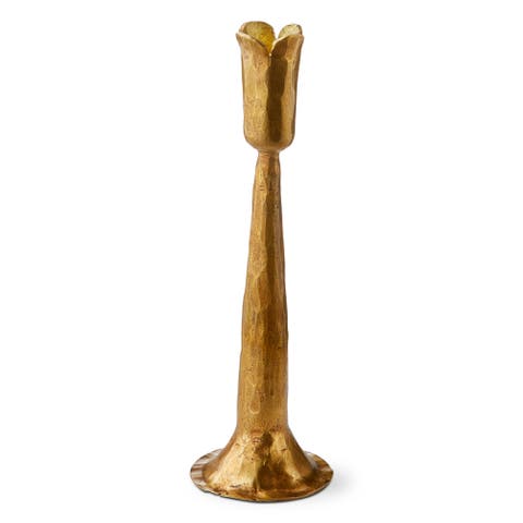 Antique Brass Tulip Taper Candle Holder Iron 2.75 x 2.75 x 9 in