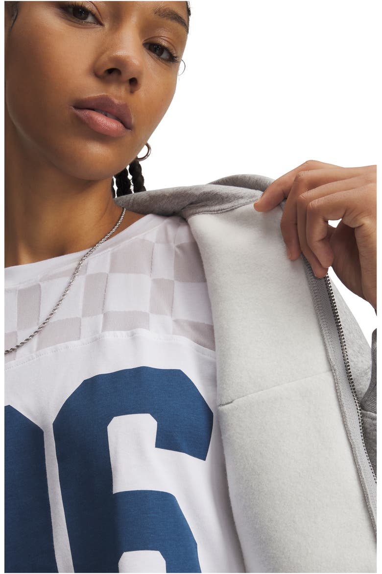 Icon Fleece Crop Hoodie, Alternate, color, GRAY LIGHT HEATHER / WHITE